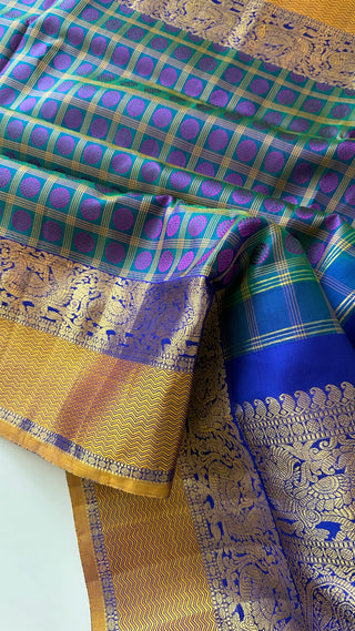 Traditional ayiram butta kanchi pattu saree Brocade pure kanchi BRIDAL peacock blue double color mayil kanchi pattu saree online usa