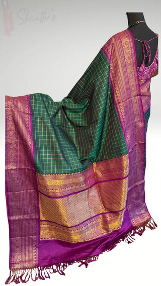 Pure Handloom Twill weave  kanjivaram silk saree pure antique zari weave  online ikat twill weave stitched blouse one of a kind elegant easy drape twill silk saree online shopping