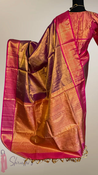 Tissue kanjivaram silk saree with stitched Indian wedding muhurtam silk bridal blouse online shopping usa
