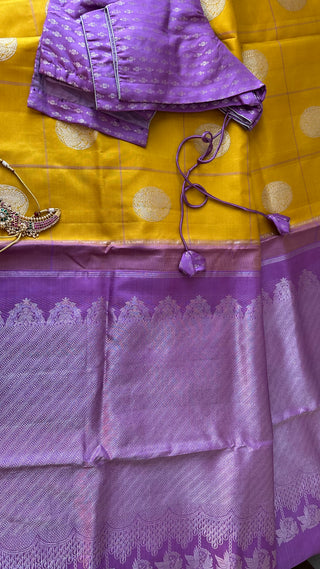 Yellow Lavender pure handwoven kanchi pattu saree with blouse