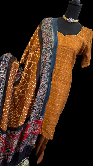 Tussar mustard pure silk salwar pant and top online usa