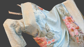Floral Georgette Beneras Pastel silk saree pure silk beneras border pallu online