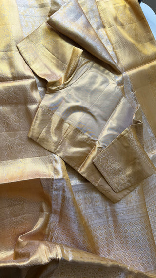 Bridal Gold tissue kanjivaram silk saree stitched blouse online shopping usa Brocade handloom silk saree