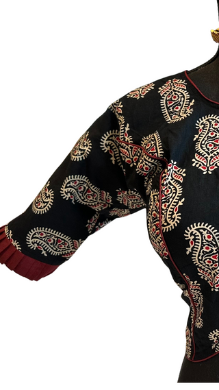 Black Indian Cotton Block print top blouse