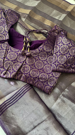 Pure Royal Purple pure  Tissue beneras soft organza silk saree with blouse online shopping usa
