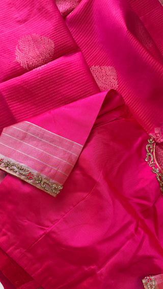 Pure Soft Silk Saree pink silk saree with embroidered  Stitched Blouse Indian Saree Online USA Ready to Ship Saree Online USA Easy Drape