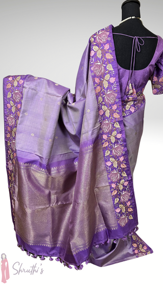 Lavender Embroidered Kanjivaram Silk Saree  Embroidered Blouse – Wedding & Party Wear Saree Online USA