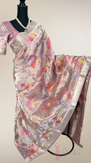 Tissue saree online USA pure organza saree with stitched blouse great for parties silk saree ready to ship USA 