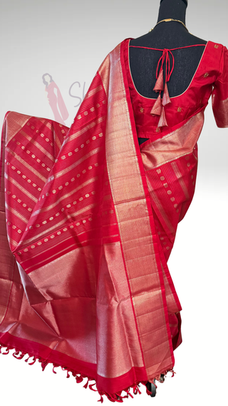 Pure Kanjivaram Red bridal Handloom pure silk silver zari embroidered blouse  Handloom silk saree pure zari  Muhurtam Wedding Saree with ready to wear ship Blouse Online USA