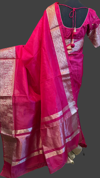 Pink Organza saree with prestitched blouse- party wear Organza