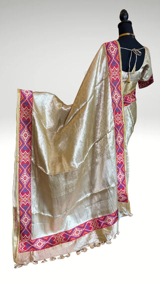 Handloom  Kora Kanjivaram silver tissue saree online shopping with prestitched blouse usa