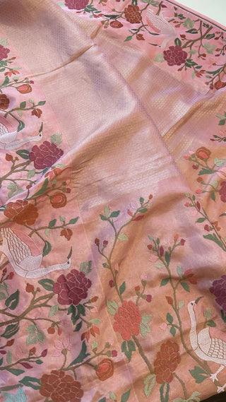 Pure pink silk brocade  silk pure embroidered silk handwoven