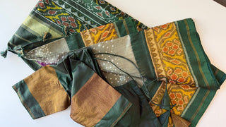 Pure Bandhej Patola Silk Saree pure silk saree silk finish with stitched blouse Partywear pooja wear ready to ship Saree USA
