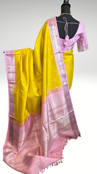 Traditional south silks pastel kanjivaram  silk saree silver zari indian wedding latest kanjivaram kanchi pattu saree pink yellow with stitched blouse for women USA online price sale