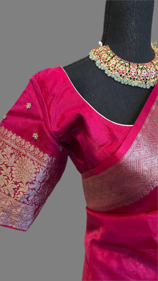 Pink Organza saree with prestitched blouse- party wear Organza