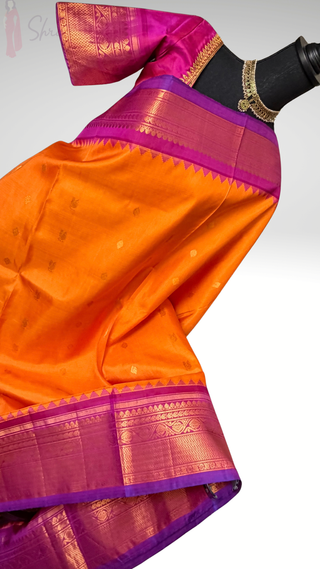 Mango Yellow pink butta Gadwal silk saree with stitched blouse