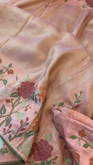 Pure pink silk brocade  silk pure embroidered silk handwoven