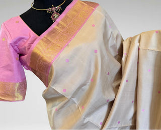 Pure Kanjivaram Ven Pattu Pastel Kanchi pattu saree silver zari Indian wedding saree pure silk saree with stitched blouse usa online shopping