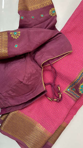 Pure Pink Mysore Soft Silk Saree beautiful Indian Wedding & Bridal Silk Saree ready to ship for bride