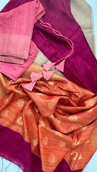 Pure pink Linen saree with stitched  blouse online usa sale latest linen lightweight partywear zari borders