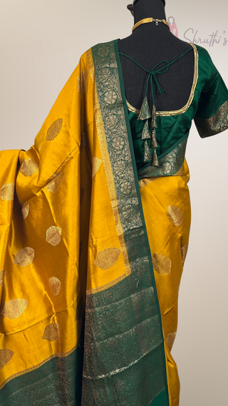 Pure Chinya silk saree yellow saree yellow green silk saree online Indian wedding Partywear saree Indian saree ready to ship saree blouse 