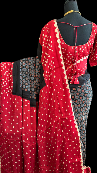 ajarakh prints bandini Gajji silk with blouse online usa shopping