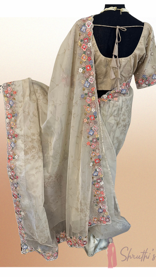 Pure Organza Embroidered with stitched blouse - party wear Organza