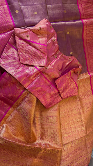 Tissue kanjivaram silk saree with stitched Indian wedding muhurtam silk bridal blouse online shopping usa
