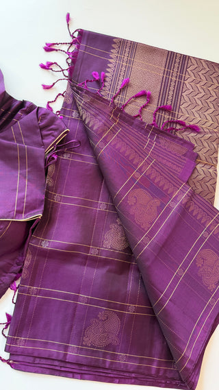 Pure Soft Silk Saree Purple checks silk saree with embroidered  Stitched Blouse Indian Saree Online USA Ready to Ship Saree Online USA Easy Drape