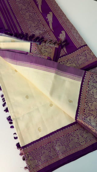 Ven Pattu kanjivaram purple  Kanchi pattu saree gold silver zari Indian wedding saree pure silk saree with stitched blouse usa online shopping