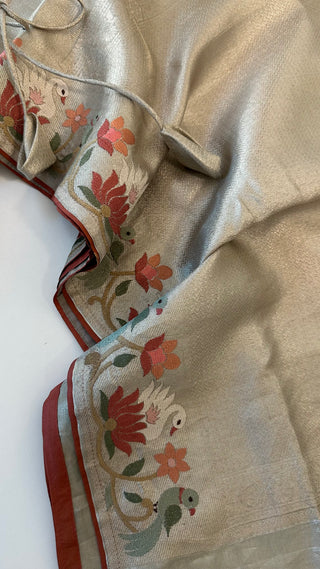 Pure silver zari silk brocade  silk pure embroidered silk handwoven