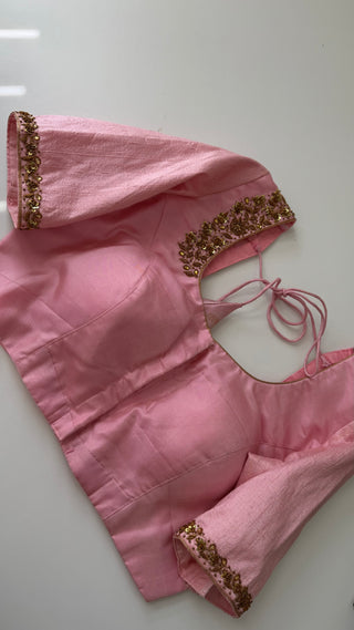 Pink Embroidered silk blouse stitched blouse online usa silk blouses ready to wear online shopping blouse online