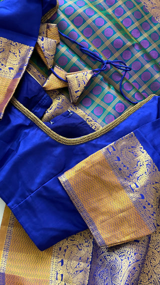 Traditional ayiram butta kanchi pattu saree Brocade pure kanchi BRIDAL peacock blue double color mayil kanchi pattu saree online usa