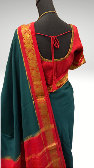 Pure  Mysore silk saree Bottle Green to Red crepe high120  Gsm silk Saree beautiful embroidered saree Indian Wedding & Bridal Silk Saree ready to ship for bridal silk embroidery