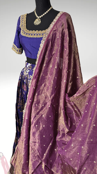 Pure brocade silk Pavadai Langa pure dupatta Dhavani  pavadai lehenga with stitched blouse online USA