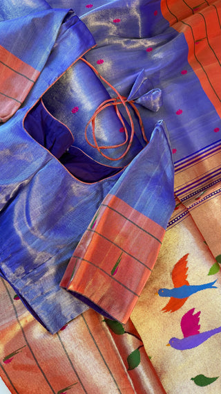 Original Tissue Pure  Paithani silk half over handwoven pastel saree online usa  all over pure zari paithani sarees usa comes with stitched blouse.