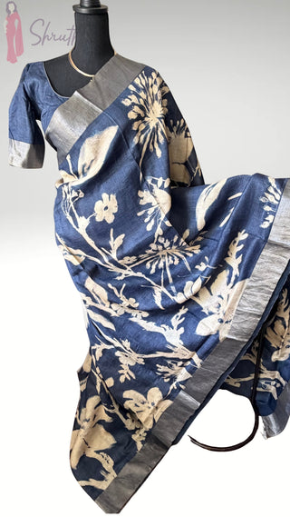 Pure Handloom Floral Printed Tussar Silk Saree – Elegant Festive & Party Wear ready to ship USA
