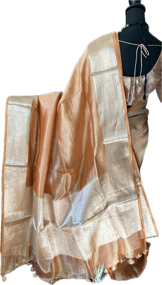 Pure Double Tissue katan Gold Organza silk saree with blouse online shopping usa