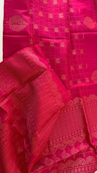 Handloom Reddish pink dual shade Easy drape with unstitched blouse Beautiful muthu kattam Soft silk kanchi pattu saree fine weave kanchi pattu bridal vintage revival