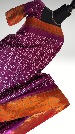 PureHandloom Paithani triple muniya handdone Bandhej Patola pure Silk Saree antique zari finish pure silk saree silk finish with stitched blouse Partywear pooja wear ready to ship Saree USA