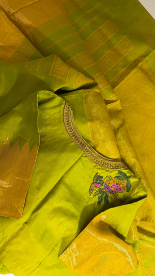 Pure Tissue Gold Gadwal with stitched blouse silk  saree pure zari  gold zari silk saree