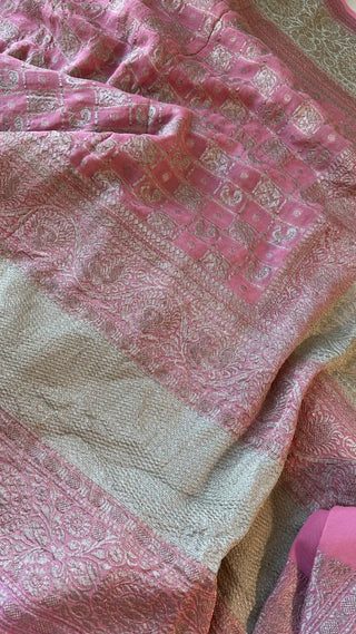 Pure Georgette Beneras Pastel pink silk saree pure silk border pallu