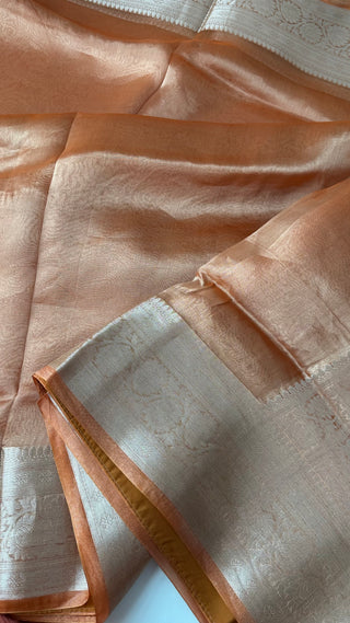 Pure Double Tissue katan Gold Organza silk saree with blouse online shopping usa
