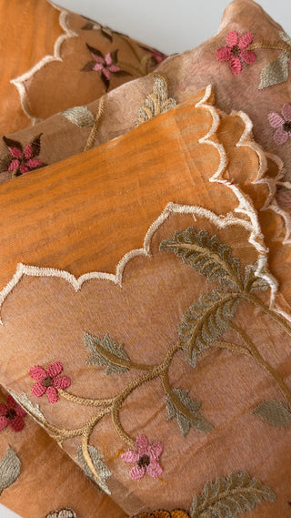 Pure Pastel Peach Beneras Tissue organza saree stitched blouse saree readymade online USA