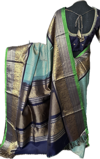 Gadwal handwoven silk saree with embroidered stitched blouse