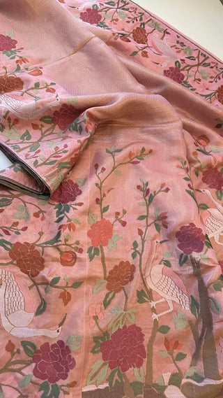 Pure pink silk brocade  silk pure embroidered silk handwoven
