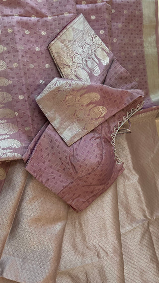 Mauve silver kanchi pure zari  kanchi pattu saree fine weave kanchi pattu bridal