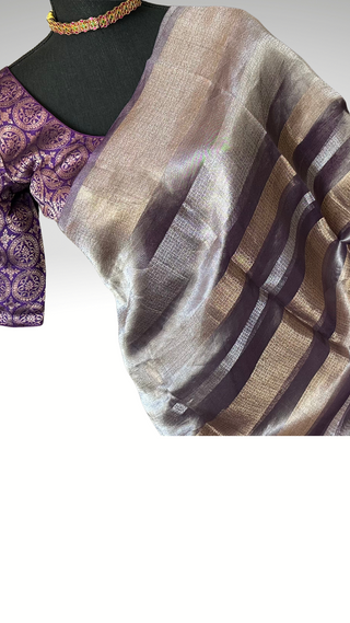 Pure Royal Purple pure  Tissue beneras soft organza silk saree with blouse online shopping usa