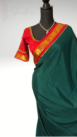 Pure  Mysore silk saree Bottle Green to Red crepe high120  Gsm silk Saree beautiful embroidered saree Indian Wedding & Bridal Silk Saree ready to ship for bridal silk embroidery