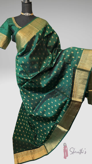 Bottle Green Kanjivaram silk saree online USA indian wedding kanchi pattu saree